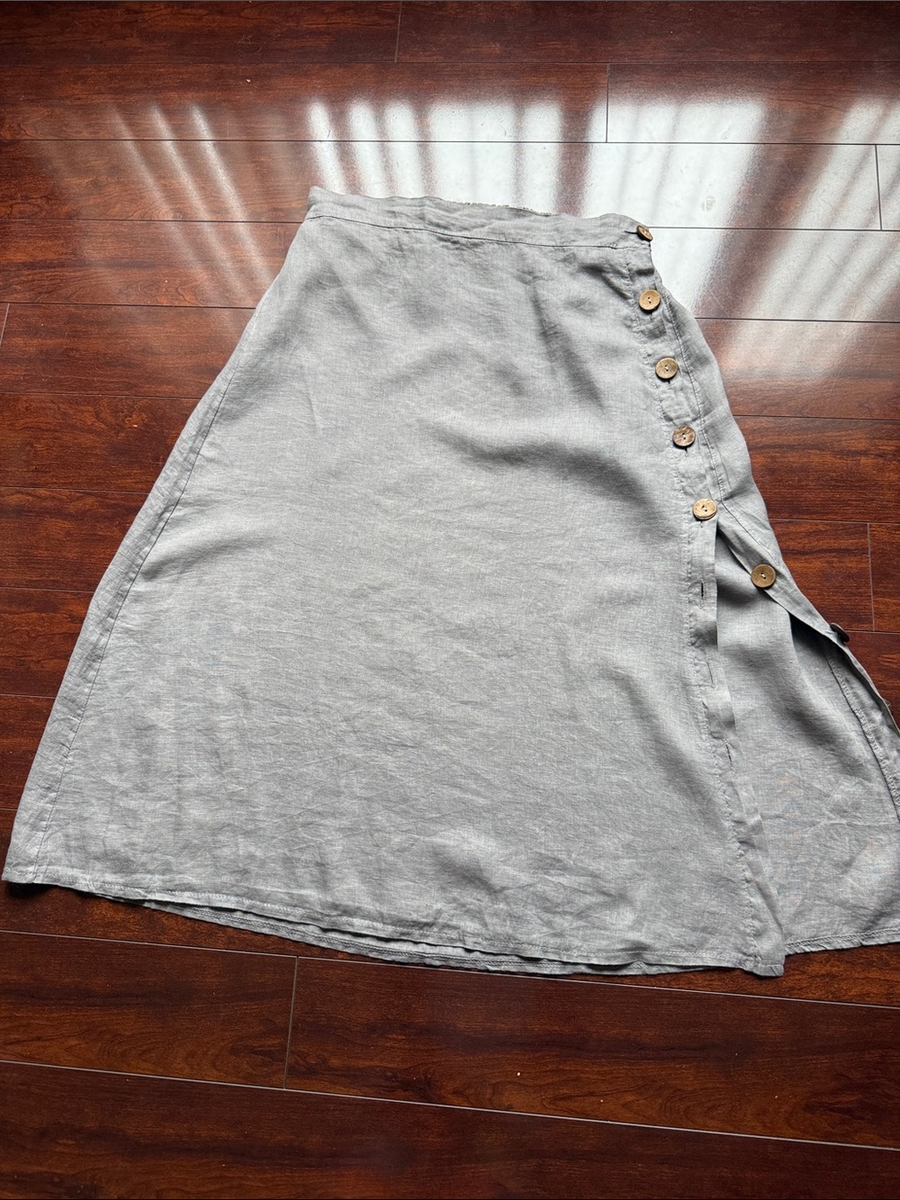 Button-Front Light Gray A-Line Women's Skirt